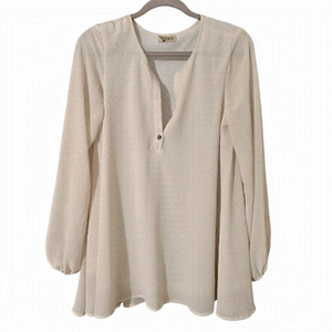 Vintage Show Me Your Mumu L Cream One Button V Neck Polyester Blouse Made in USA